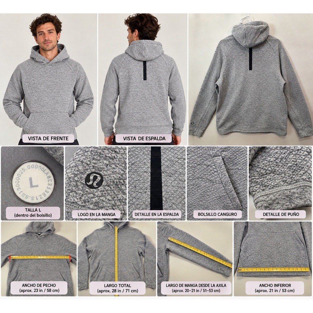 Lululemon Men’s L Textured Fleece Pullover Hoodie Gray Black Speckled - Picture 3 of 16